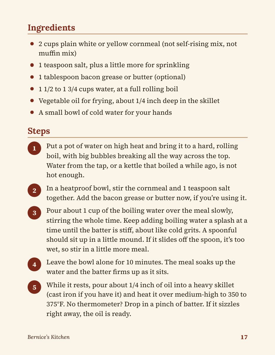 Large print ingredients and steps